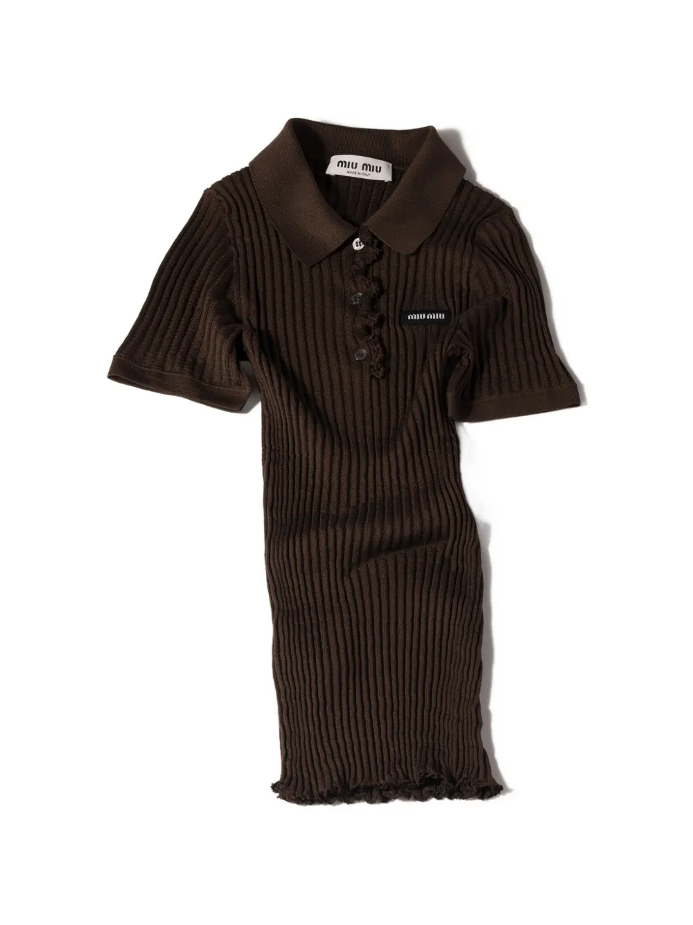 Miu Miu ribbed-knit polo shirt - Marrone