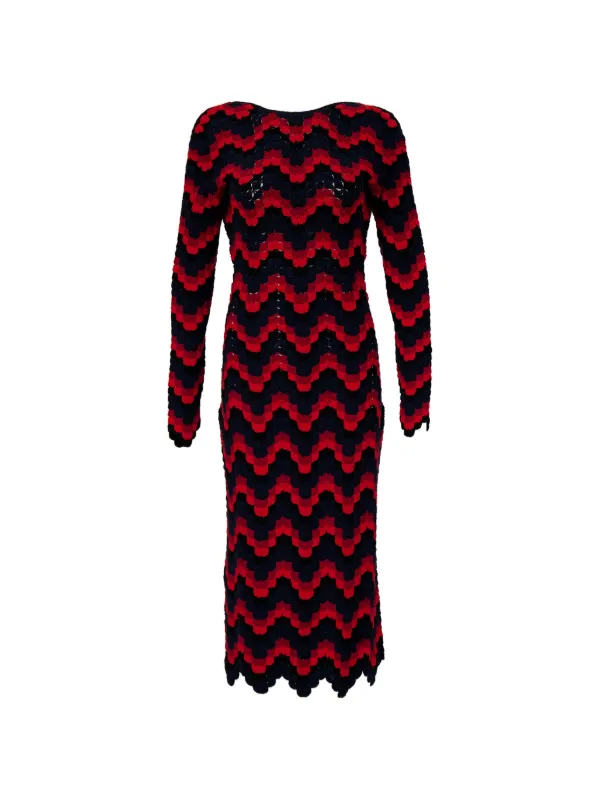 Escvdo Ursula Wave-pattern Crochet Maxi Dress in Red