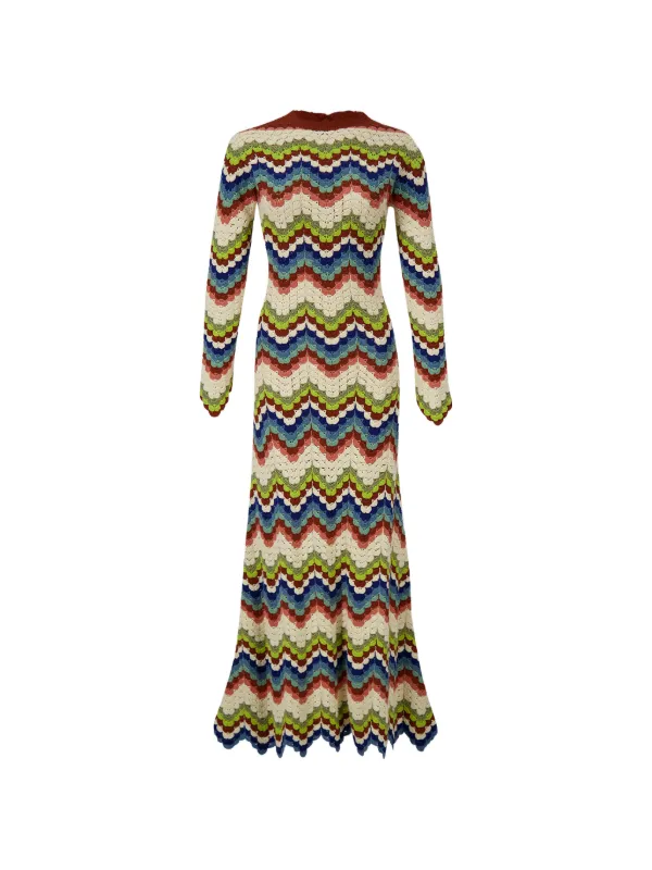 Escvdo Bahia Chevron-pattern Crochet Maxi Dress in Neutrals