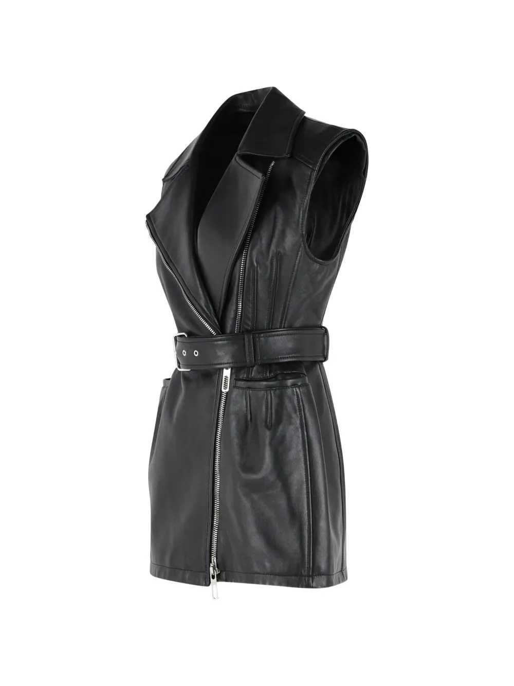 Sportmax Favella leren jack met ceintuur Zwart