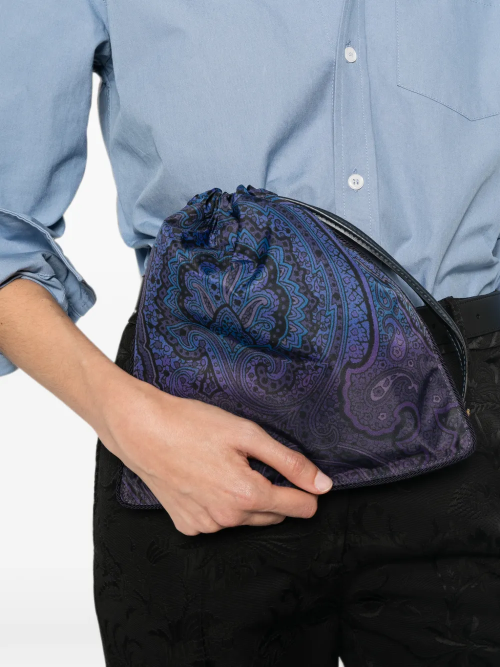 ETRO Clutch met paisley-print en trekkoord Blauw
