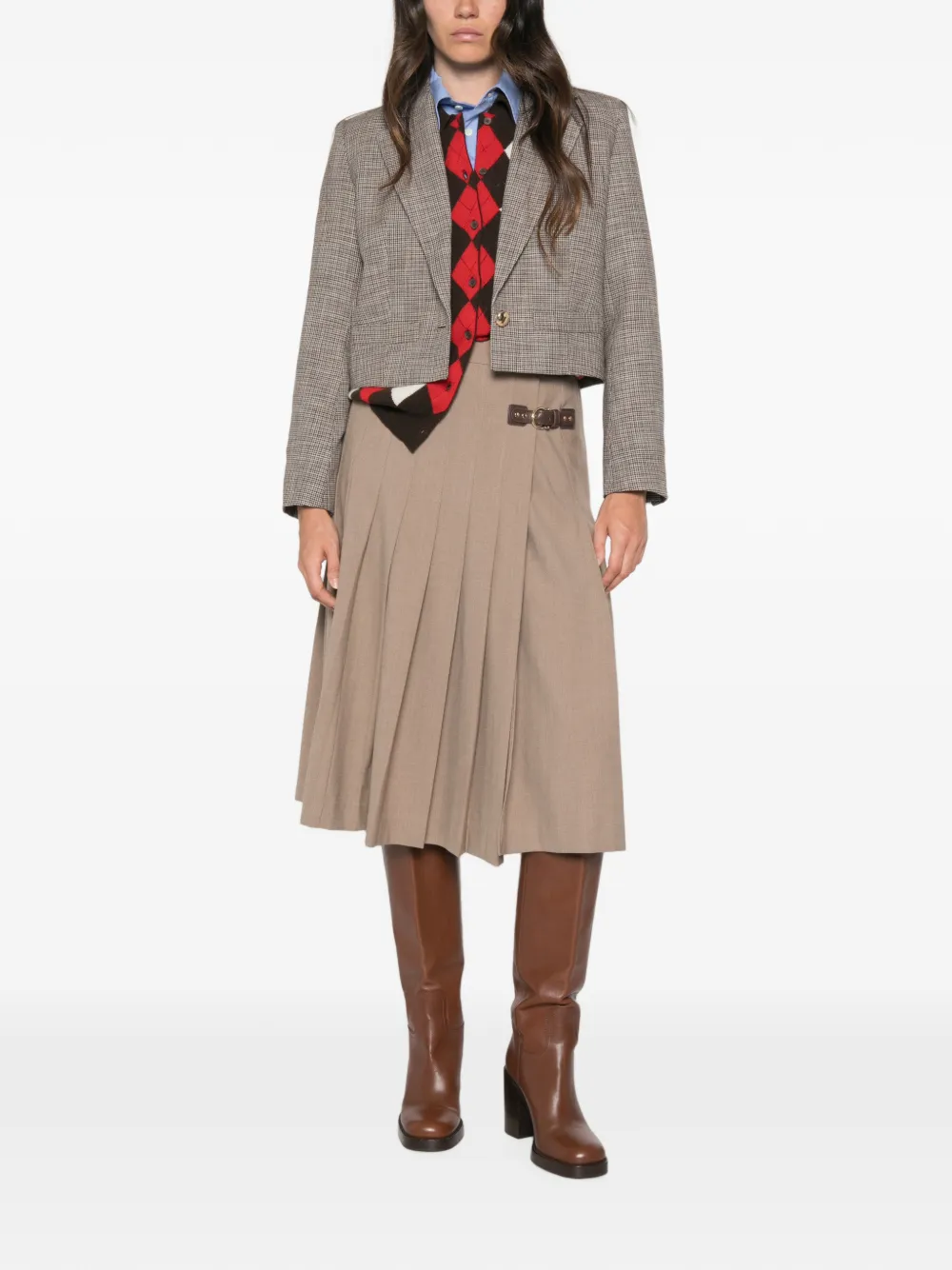 Maje Geruite cropped blazer Bruin