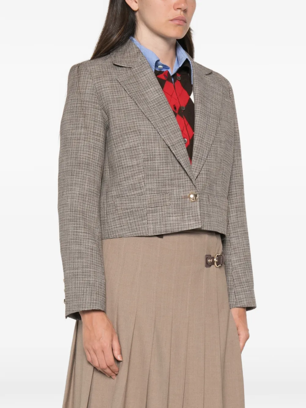 Maje Geruite cropped blazer Bruin