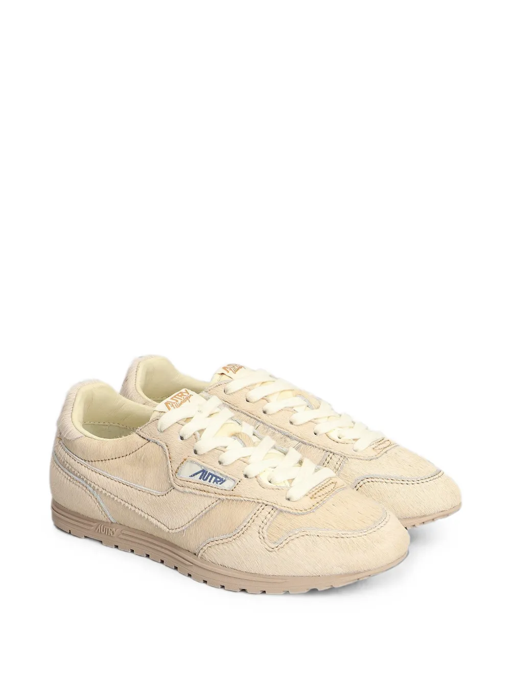 Autry Windspin pony-hair logo-patch sneakers Beige