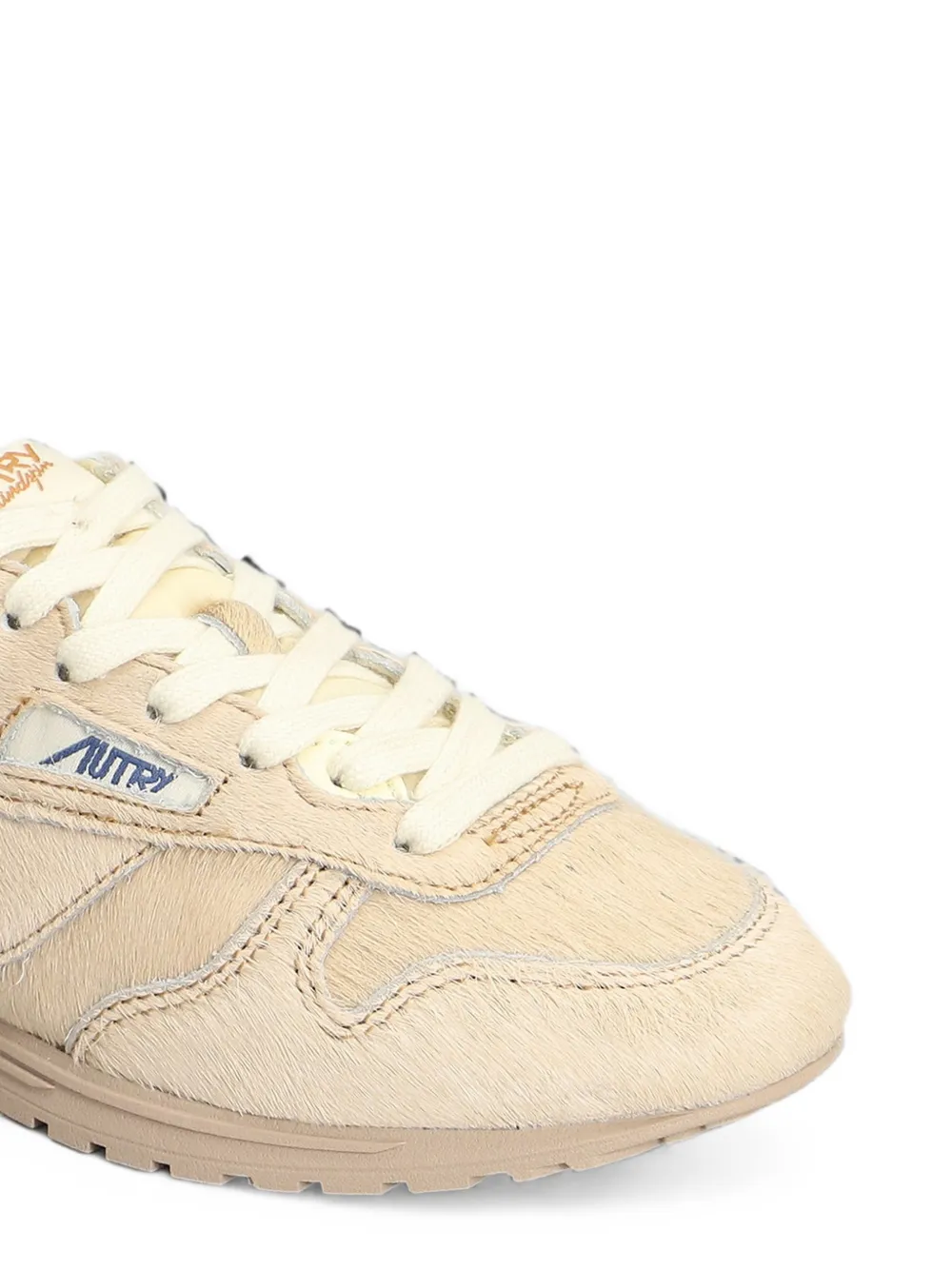 Autry Windspin pony-hair logo-patch sneakers Beige