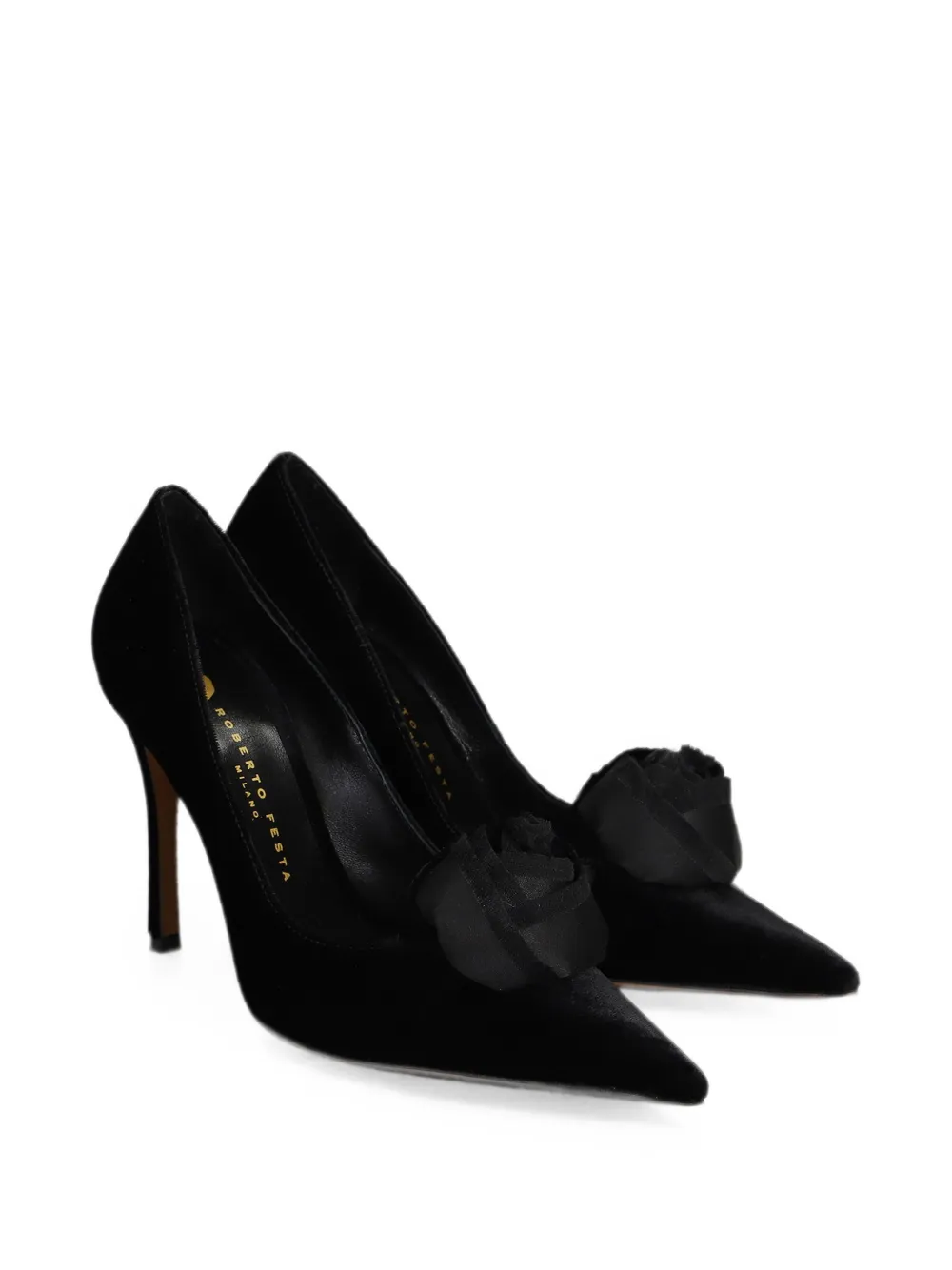 Roberto Festa Lisette pumps met puntige neus en roos-detail Zwart