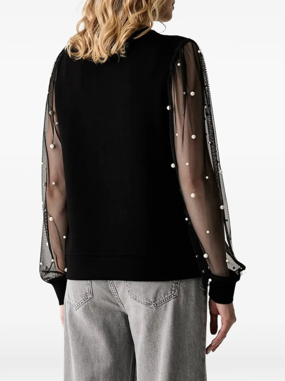 Karl Lagerfeld Sweater verfraaid met parels en mesh mouwen Zwart