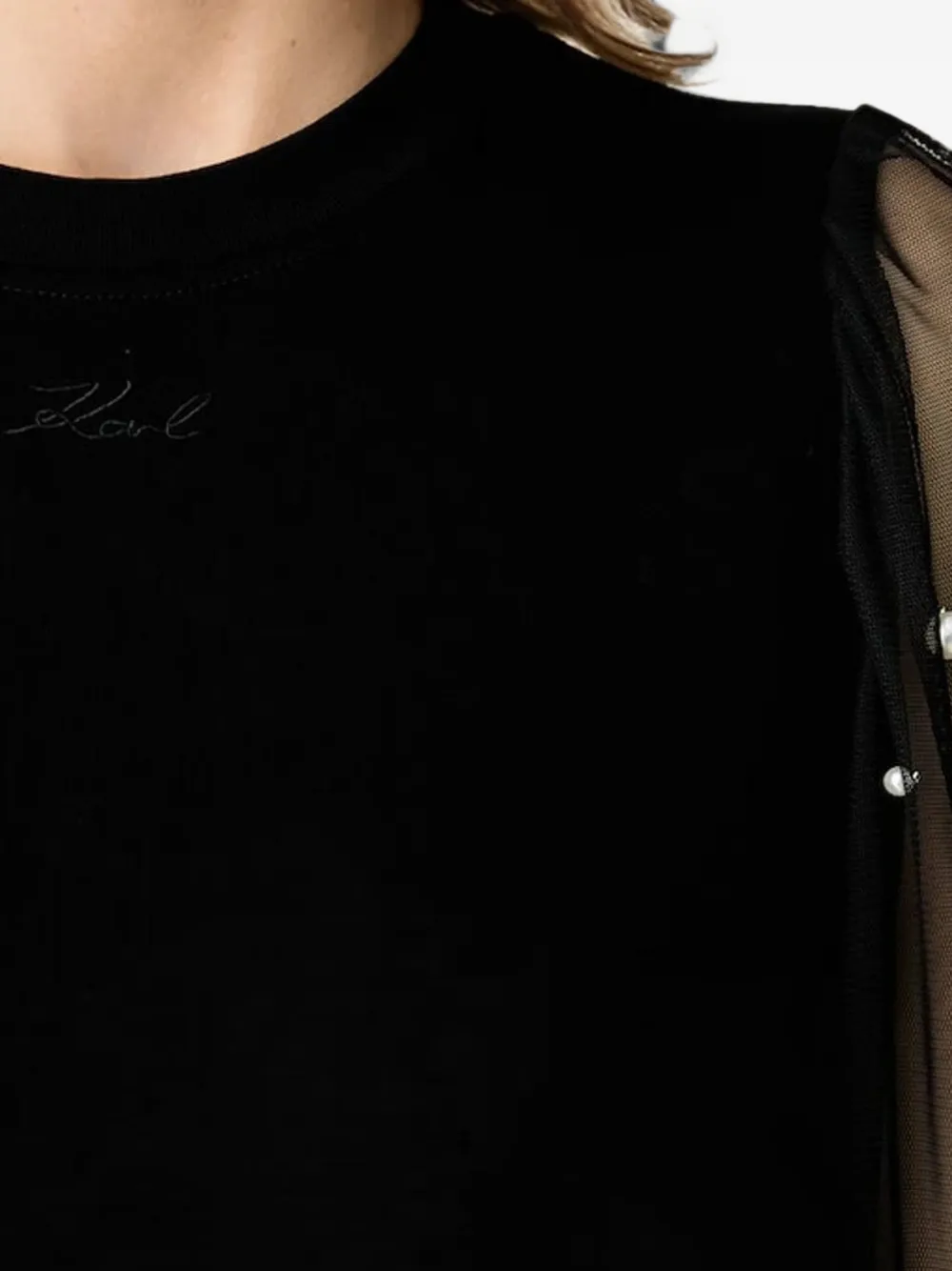 Karl Lagerfeld Sweater verfraaid met parels en mesh mouwen Zwart