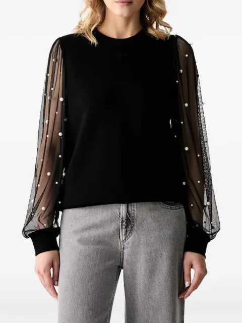 Karl Lagerfeld sudadera con mangas de malla y detalles de perlas