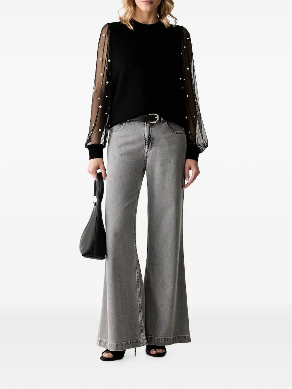 Karl Lagerfeld Sweater verfraaid met parels en mesh mouwen Zwart