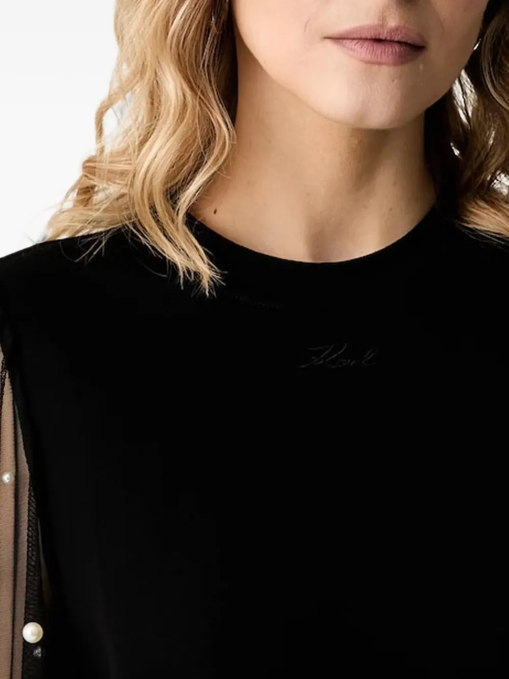 Karl Lagerfeld Sweater verfraaid met parels en mesh mouwen Zwart