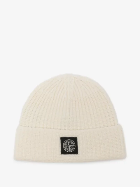 Stone Island logo-patch ribbed-knit beanie hat
