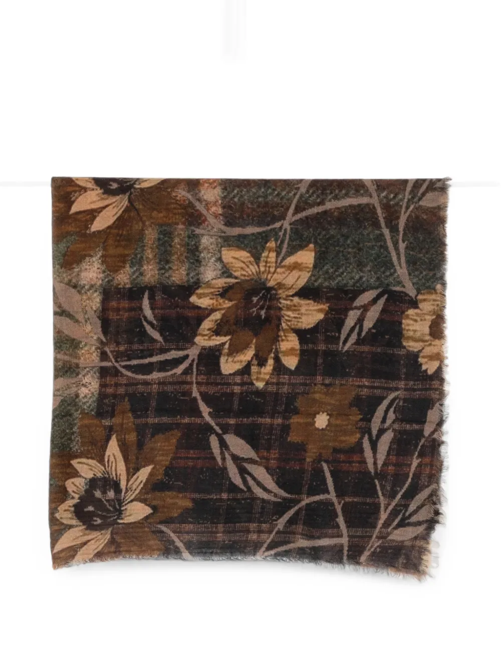 SGOMBERO CANTINE floral-print fringed scarf - Braun