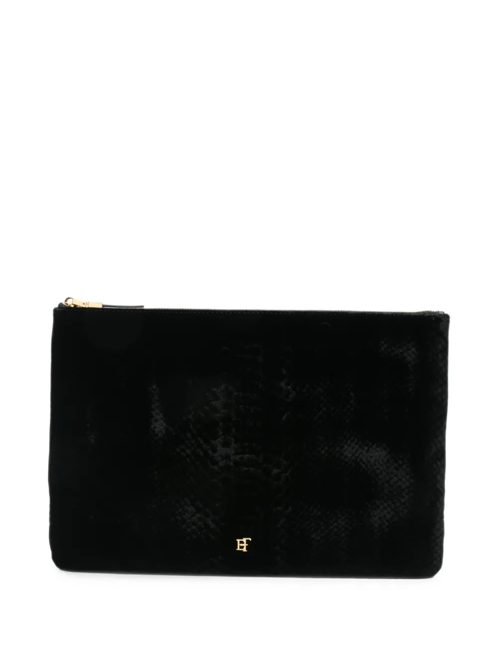 Elisabetta Franchi velvet-effect logo-plaque clutch bag - Nero