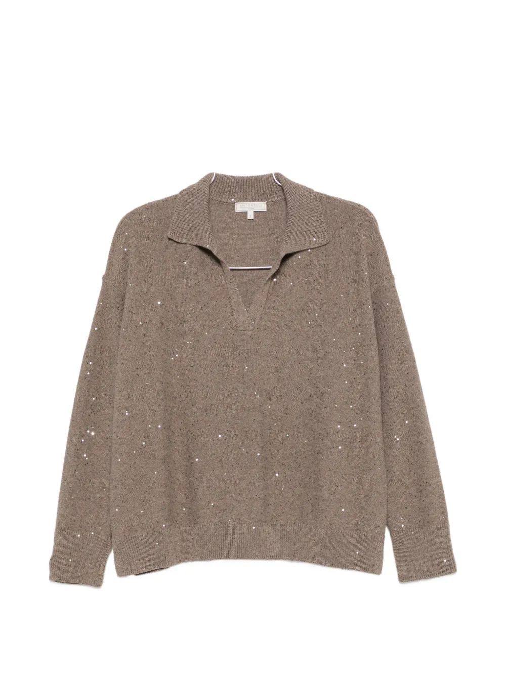 Antonelli Normandia sequin-embellished polo-collar sweater - Marrone