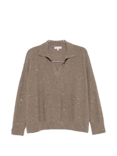 Antonelli Normandia sequin-embellished polo-collar sweater