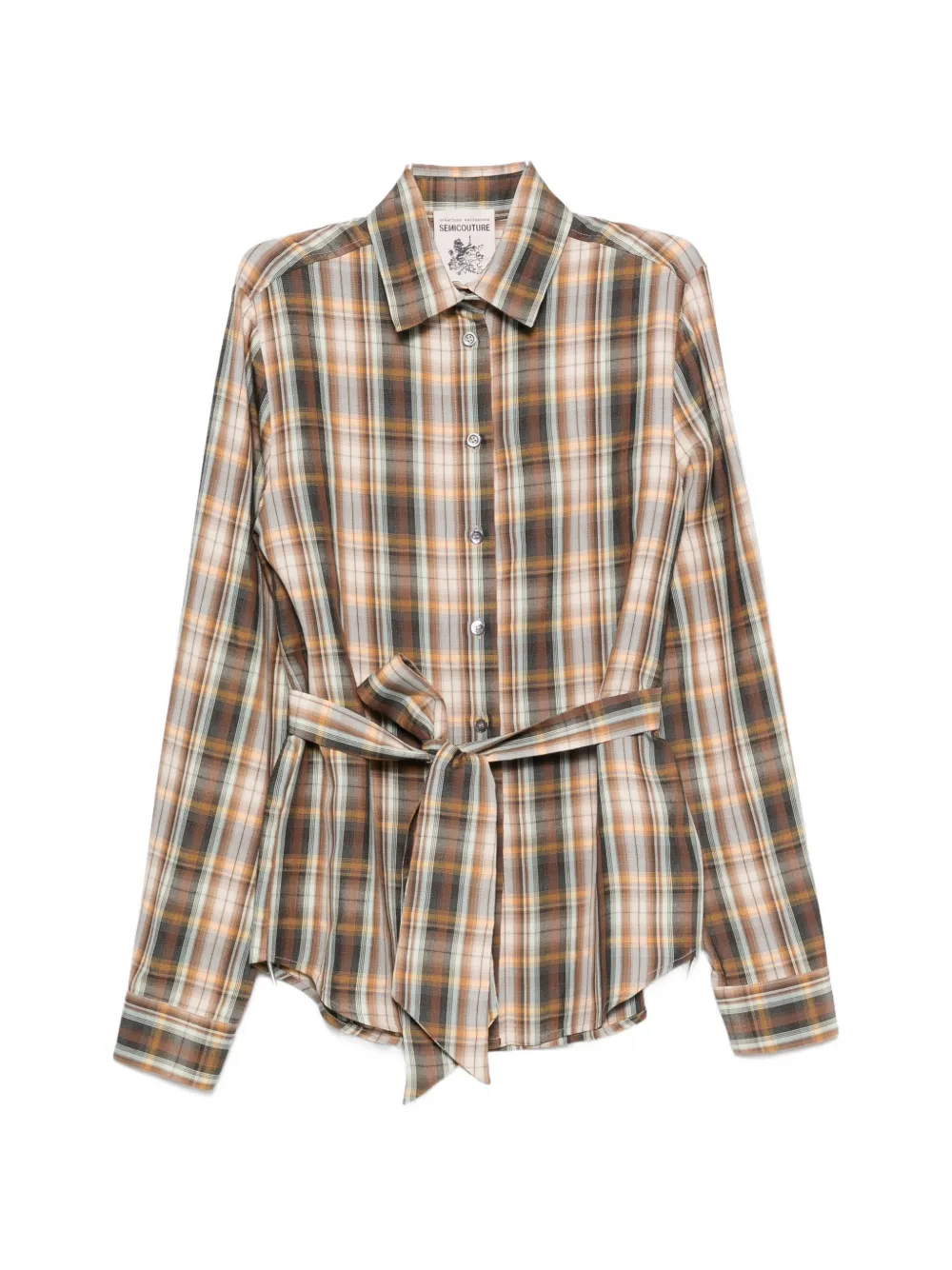 Semicouture checked belted shirt - Marrone