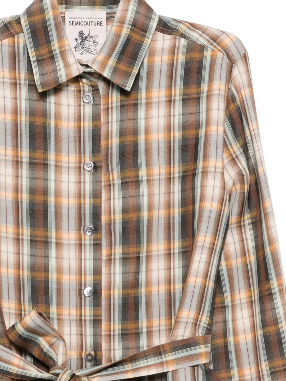 Semicouture Geruite blouse met ceintuur Bruin