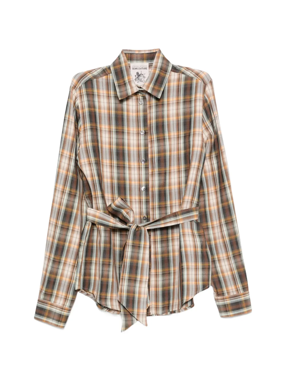 Semicouture checked belted shirt - Braun