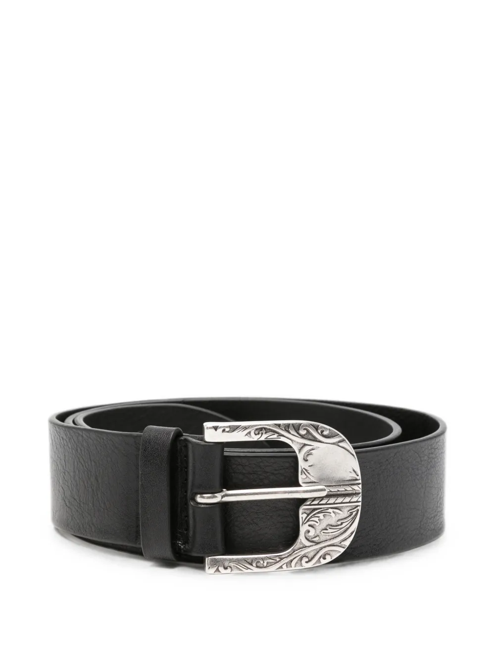 Orciani Engraved-buckle Leather Belt In Black