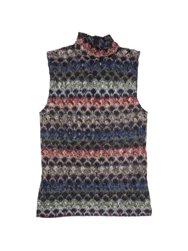 Missoni Sleeveless Lamé Top with Lace Motif in Green