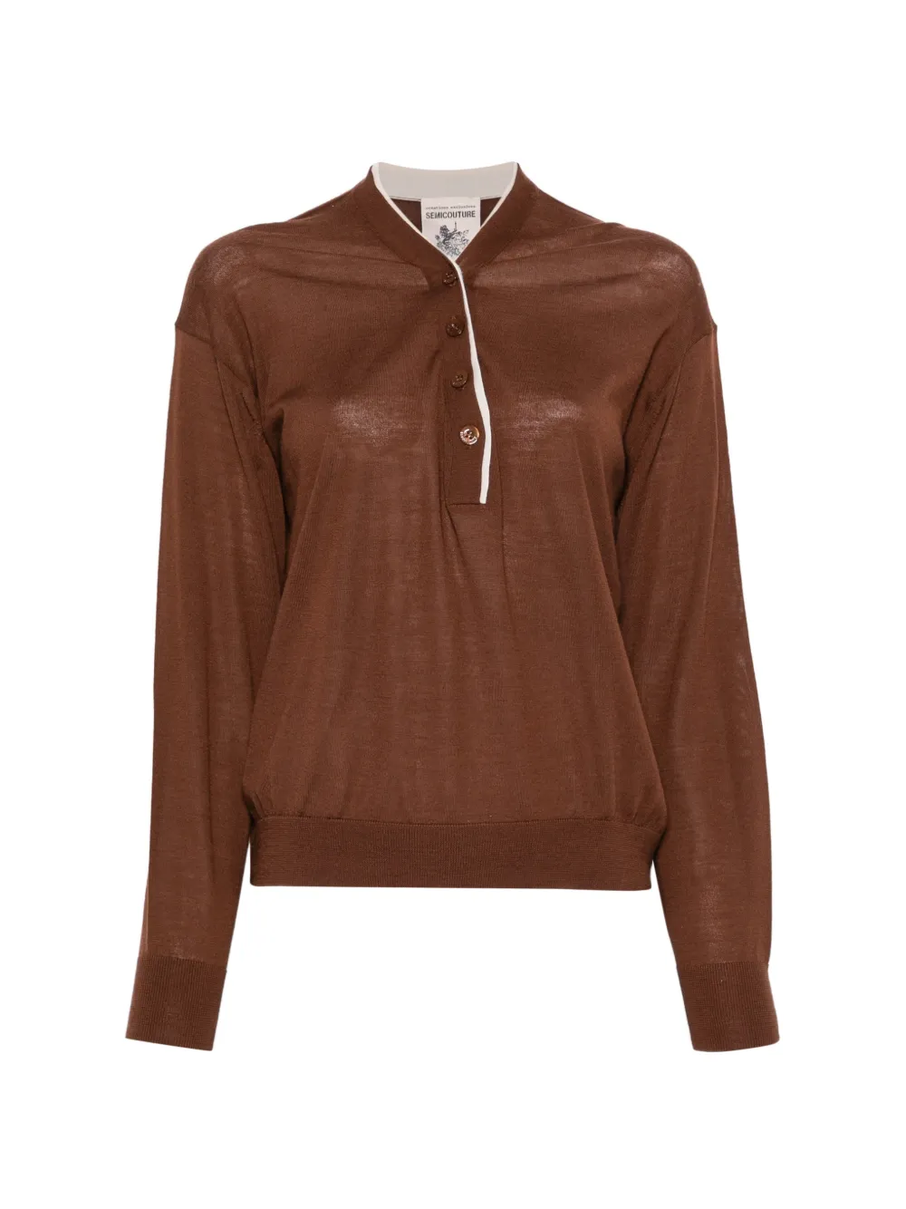 Semicouture button-fastening long-sleeve top - Marrone