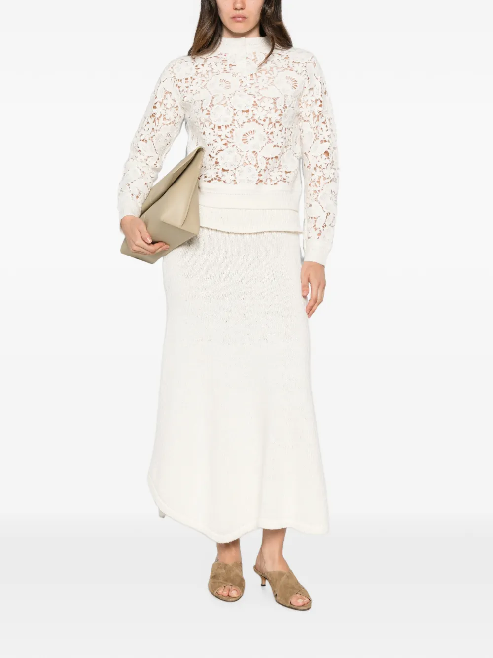 ERMANNO FIRENZE Trui met bloemenkant Beige
