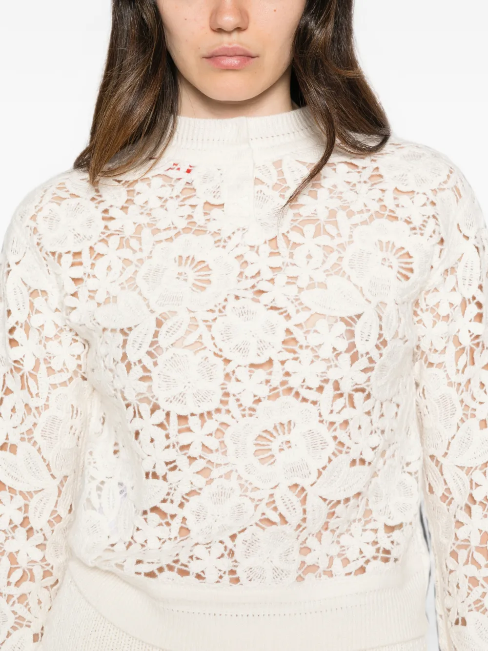 ERMANNO FIRENZE Trui met bloemenkant Beige