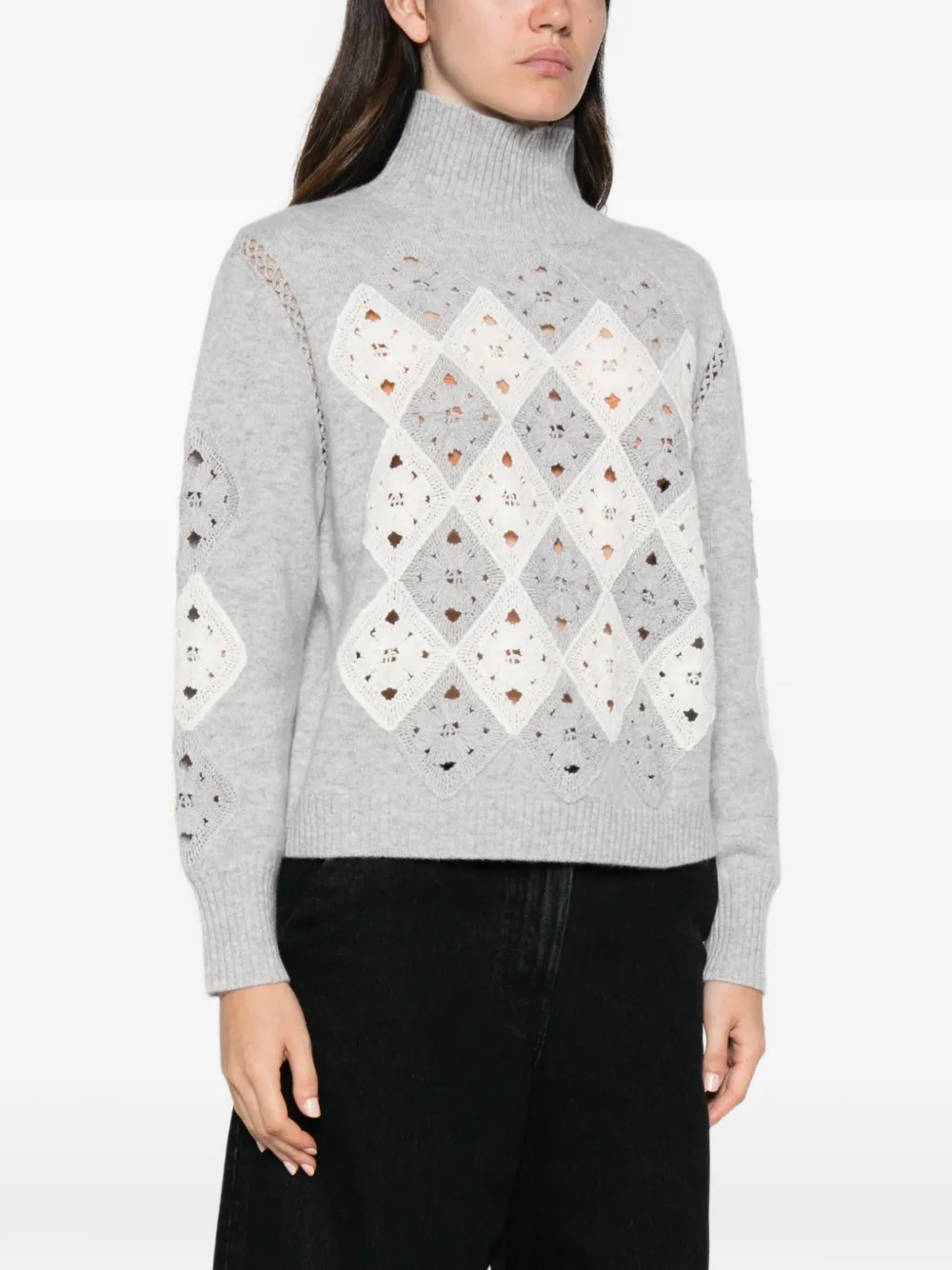 ERMANNO FIRENZE argyle crochet-knit sweater Grijs