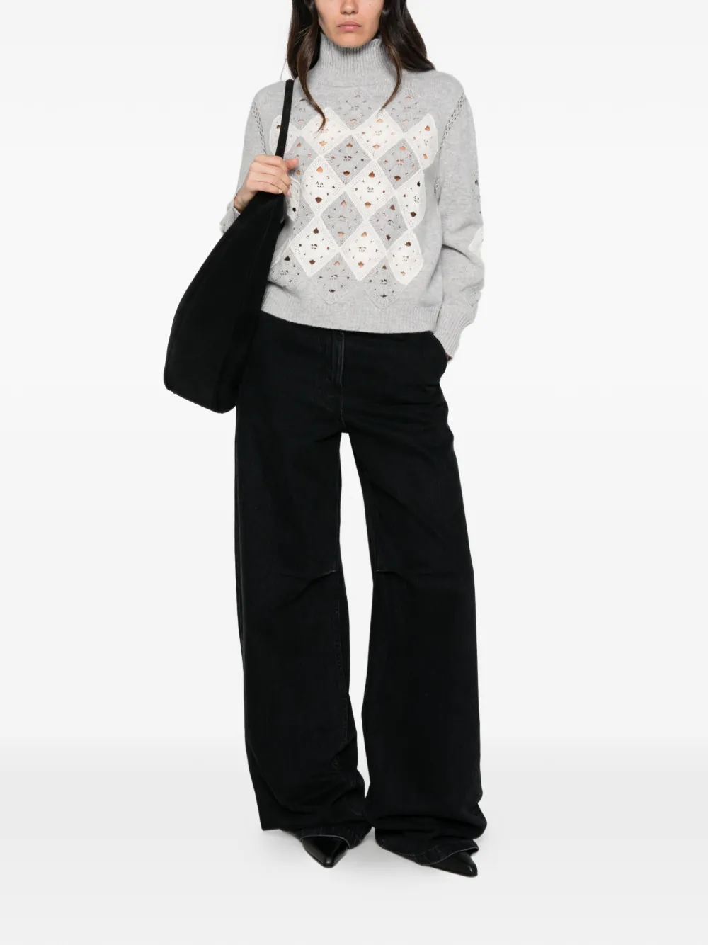 ERMANNO FIRENZE argyle crochet-knit sweater Grijs