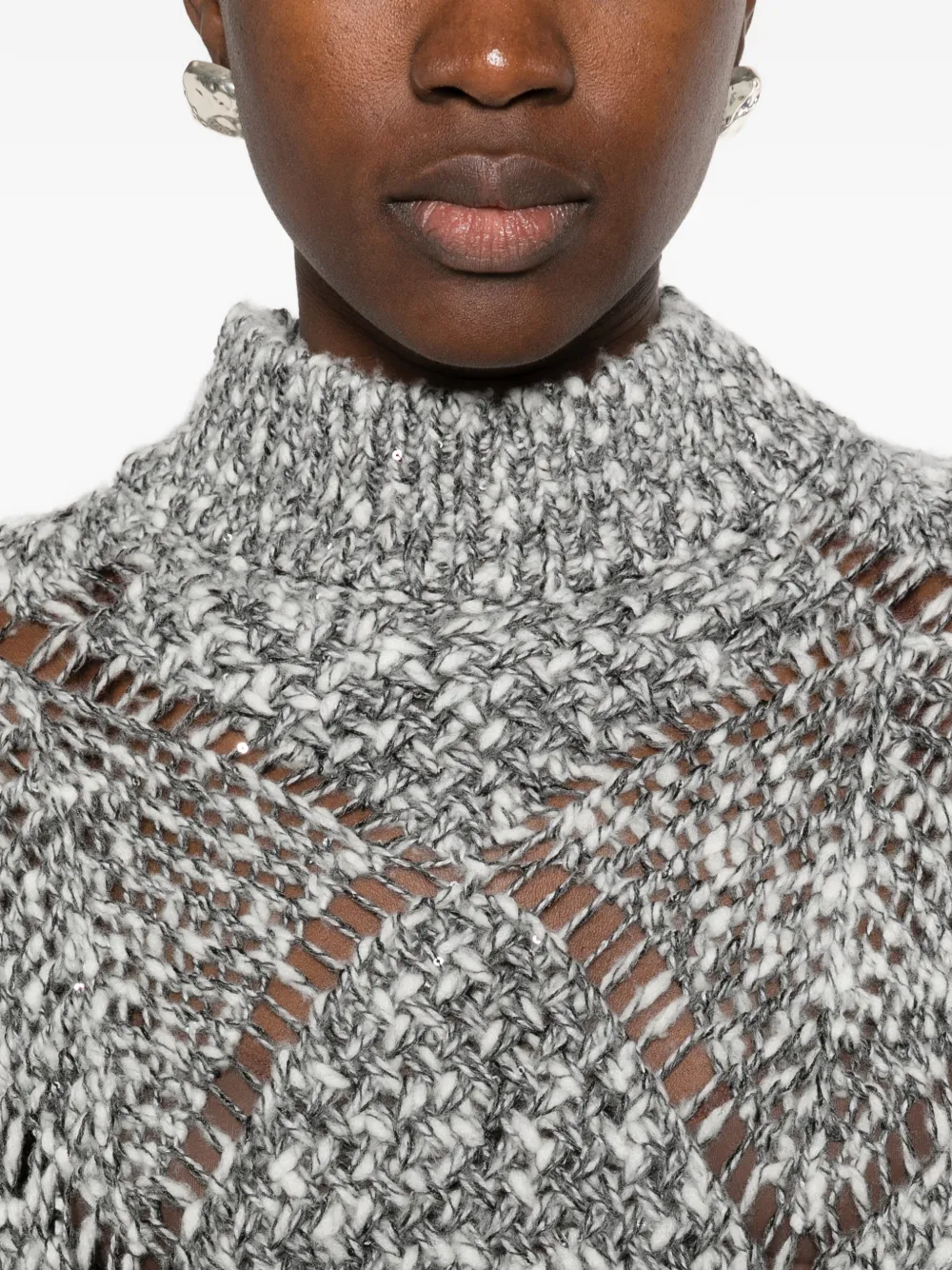 Antonelli sequin-embellished open-knit sweater Wit