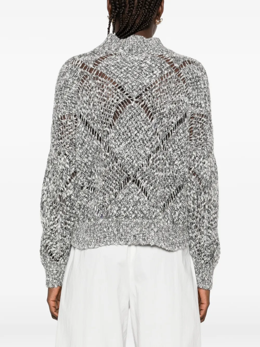 Antonelli sequin-embellished open-knit sweater Wit