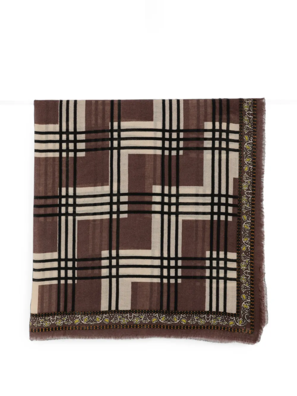 Sgombero Cantine Check-pattern Paisley-border Scarf In Brown