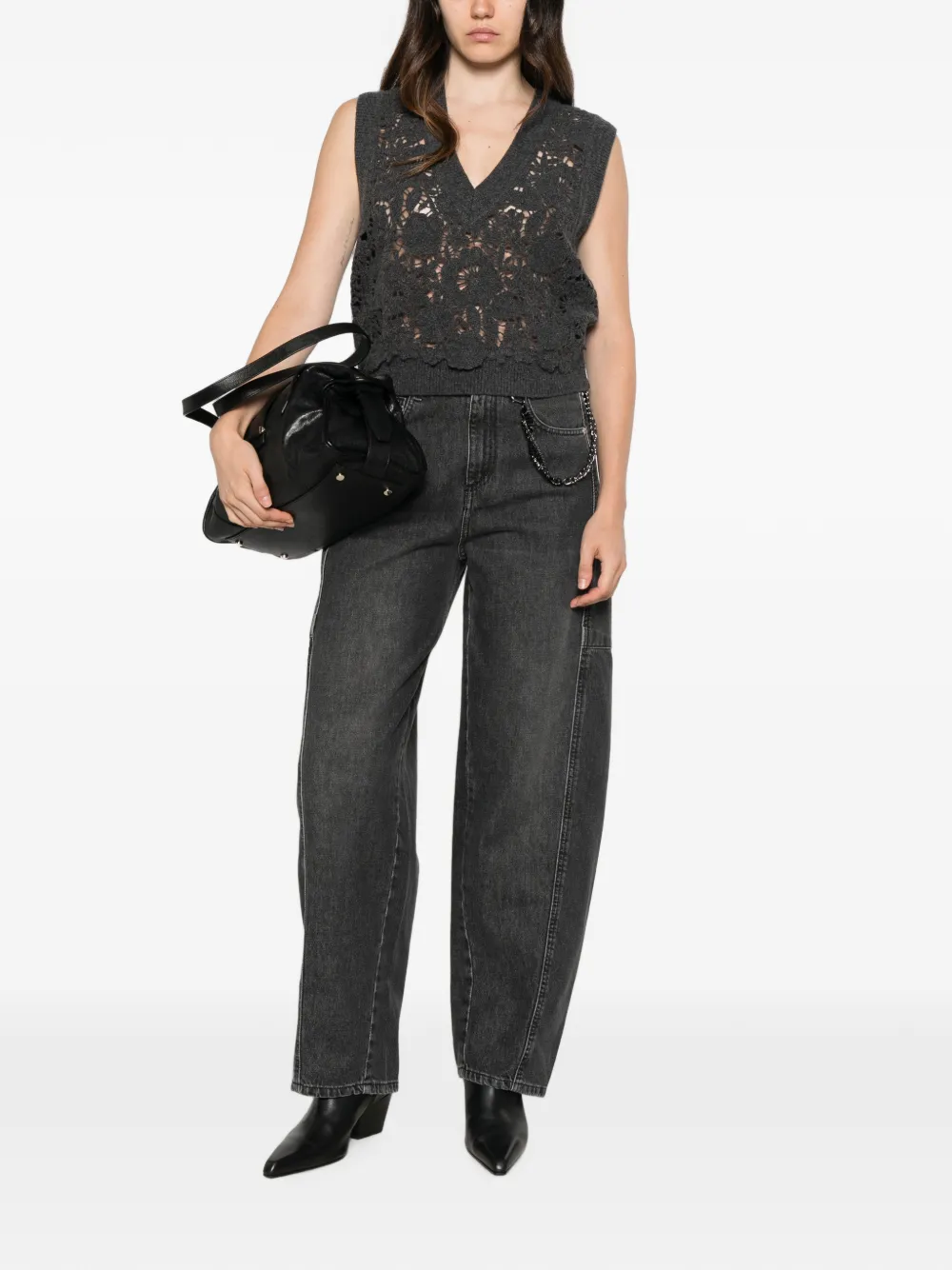 ERMANNO FIRENZE Jeans met wijde pijpen en schakelketting Grijs