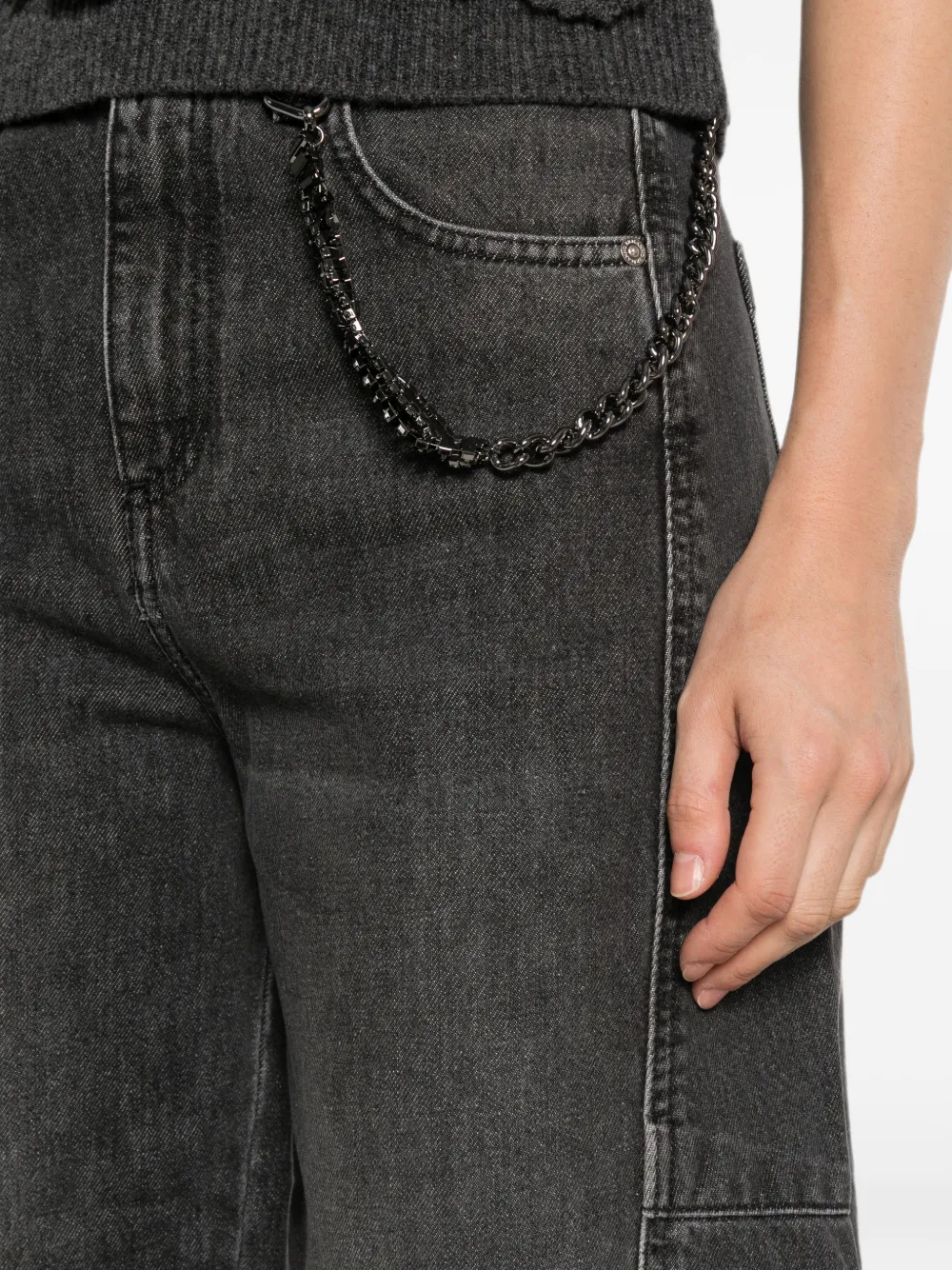 ERMANNO FIRENZE Jeans met wijde pijpen en schakelketting Grijs