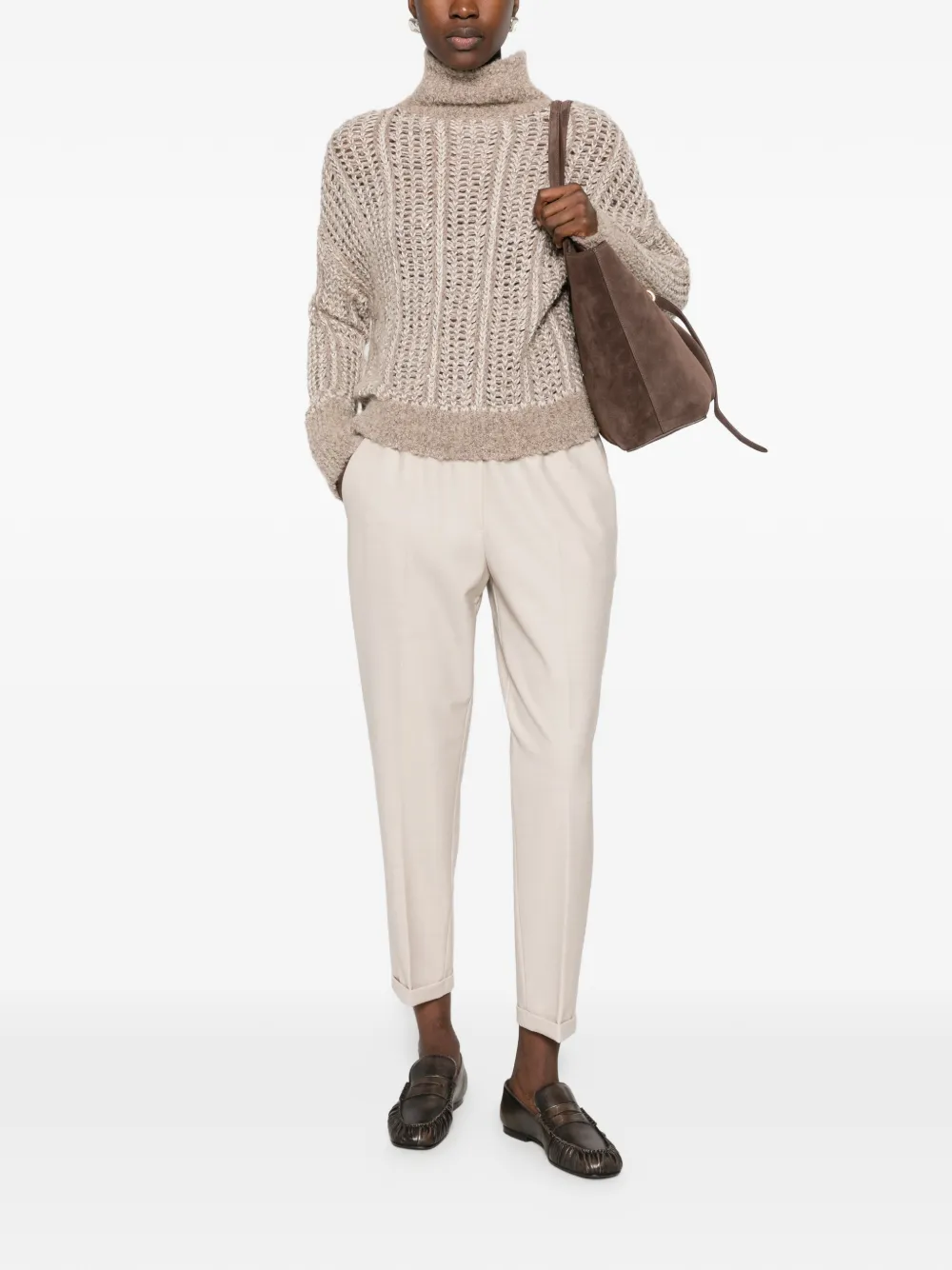 Antonelli Rosalba elasticated-waist turned-up trousers Beige