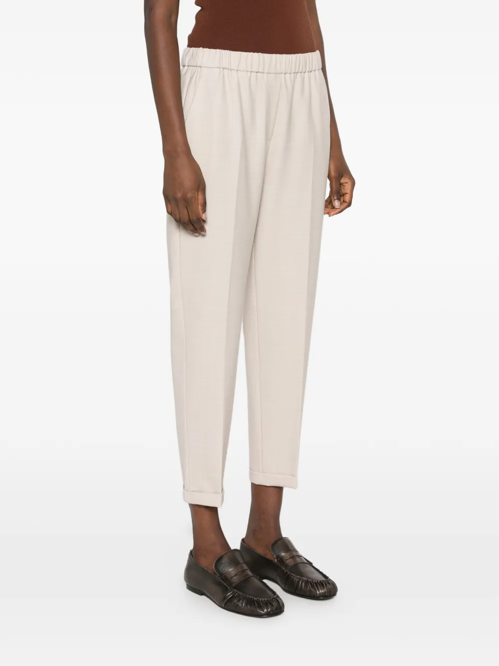 Antonelli Rosalba elasticated-waist turned-up trousers Beige