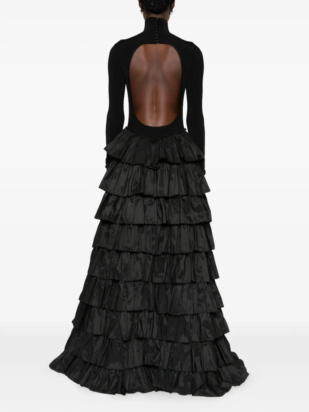 Elisabetta Franchi Maxi-jurk met open achterkant en ruches Zwart