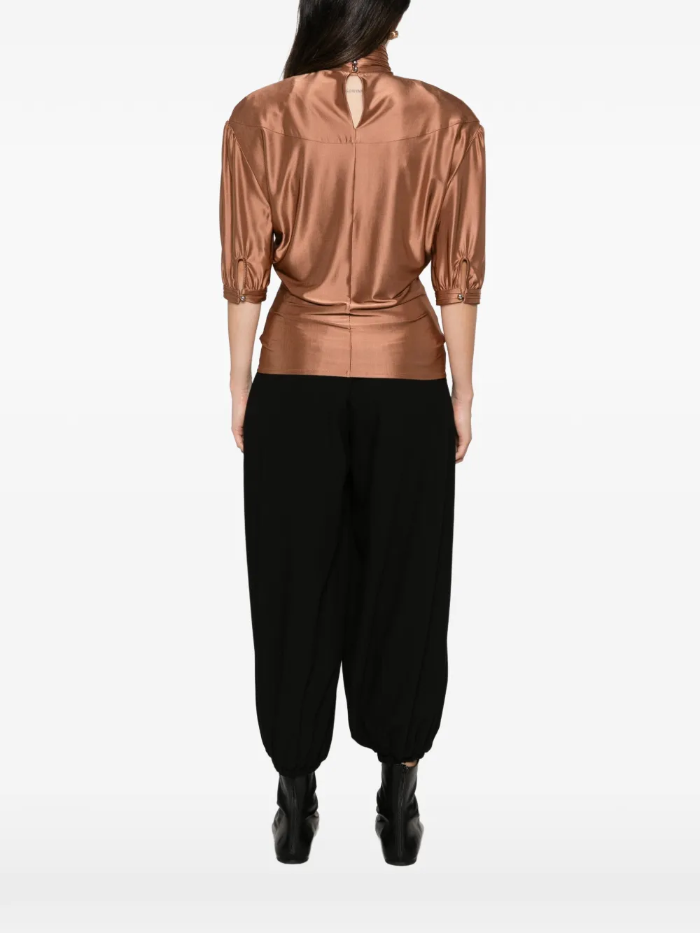 Rabanne Blouse met hoge hals en gesmockte taille Bruin