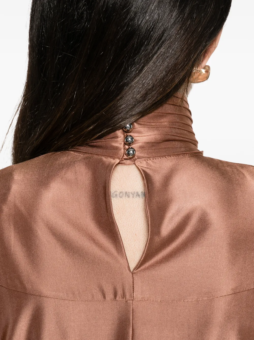 Rabanne Blouse met hoge hals en gesmockte taille Bruin