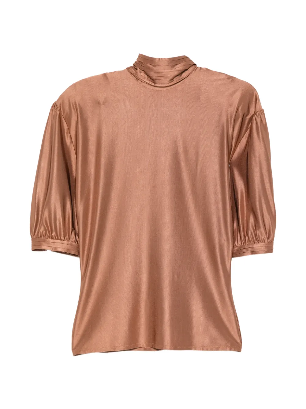 Rabanne high-neck gathered-waist blouse - Marrone