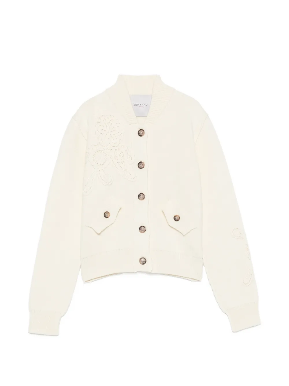 ERMANNO FIRENZE crochet-patch button-up cardigan - Nude