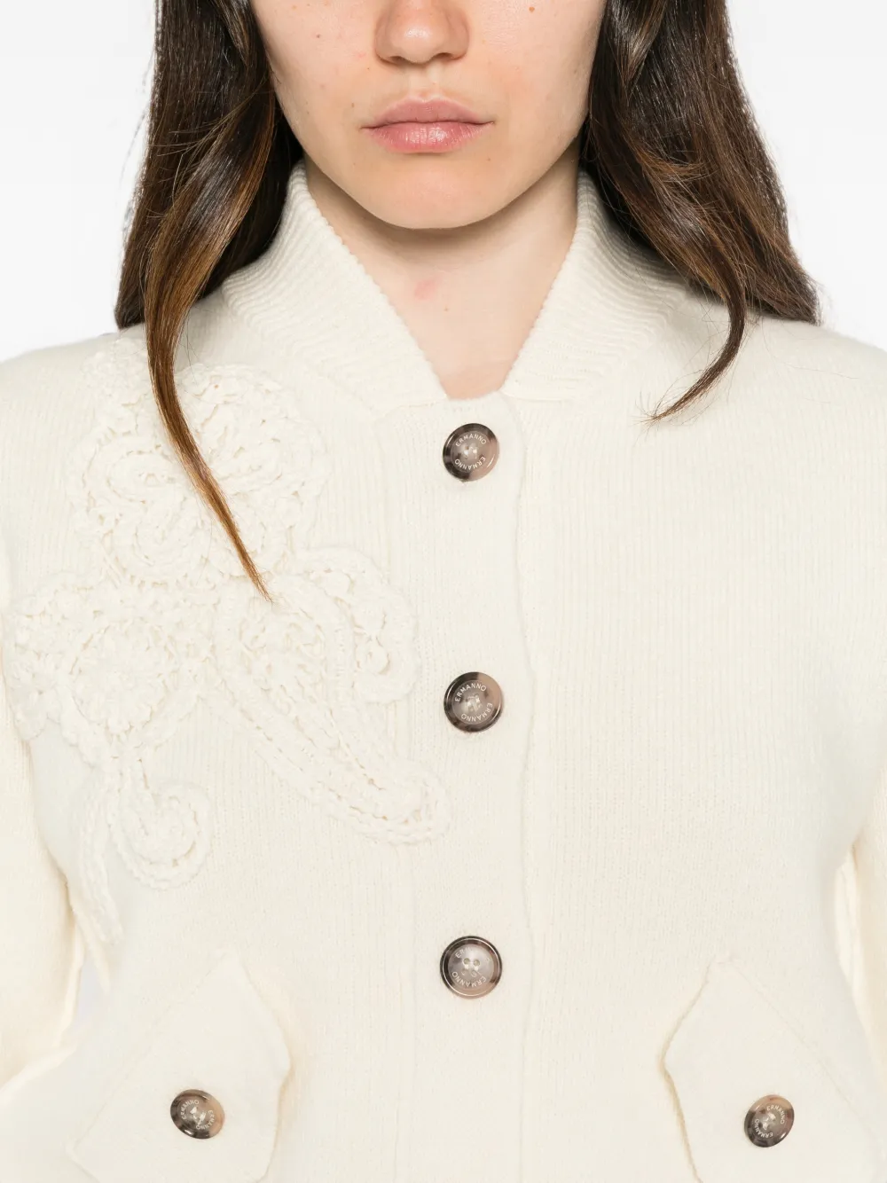 Ermanno Scervino Vest met gehaakte patch en knopen Beige