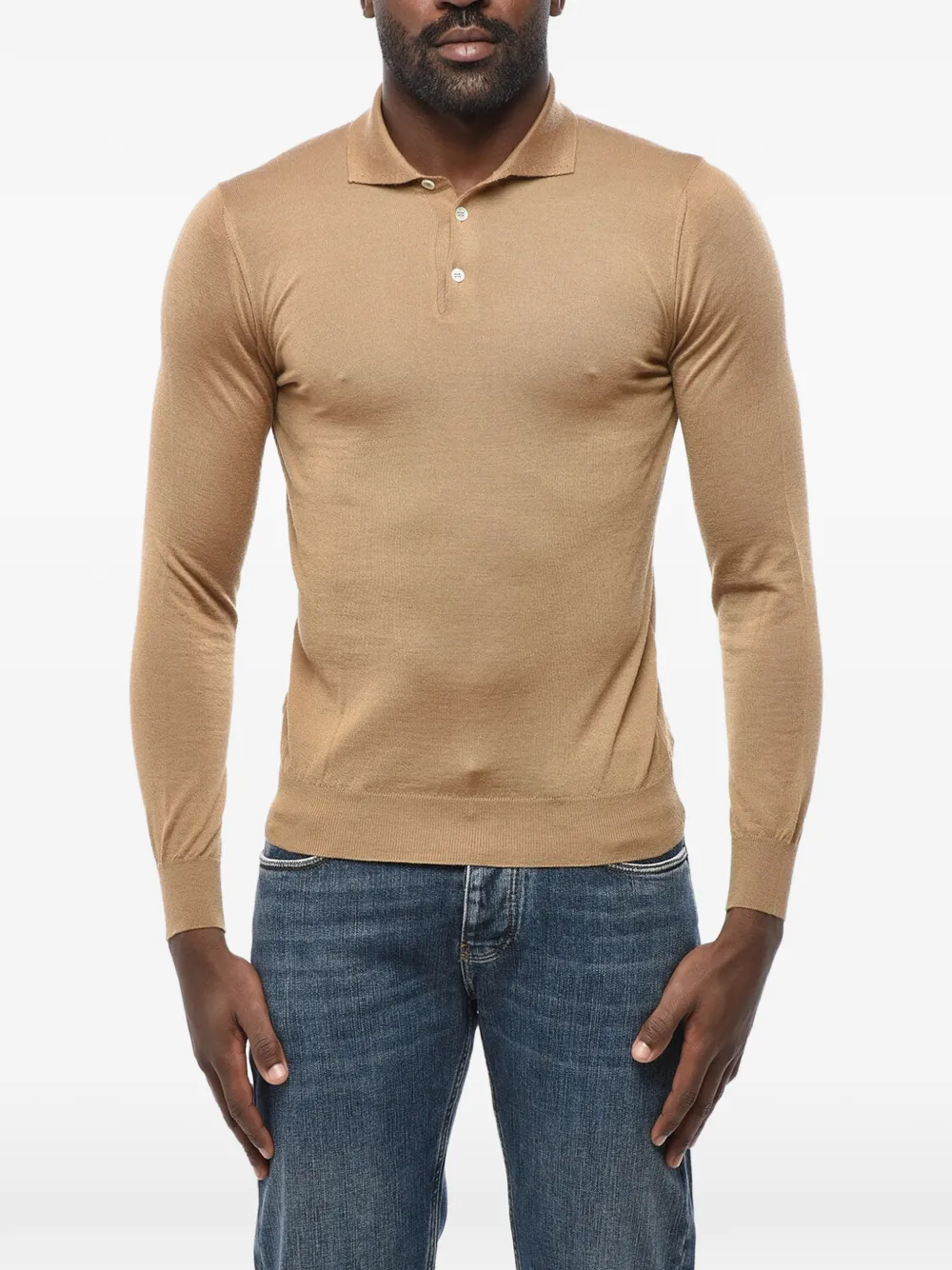 Malo cashmere long-sleeve polo shirt - Braun