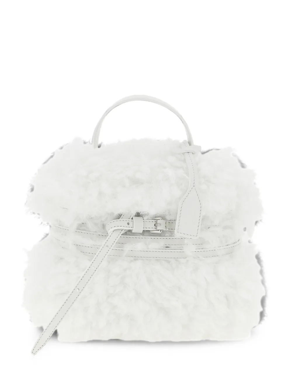 Moschino small Tie Me shearling tote bag - Bianco