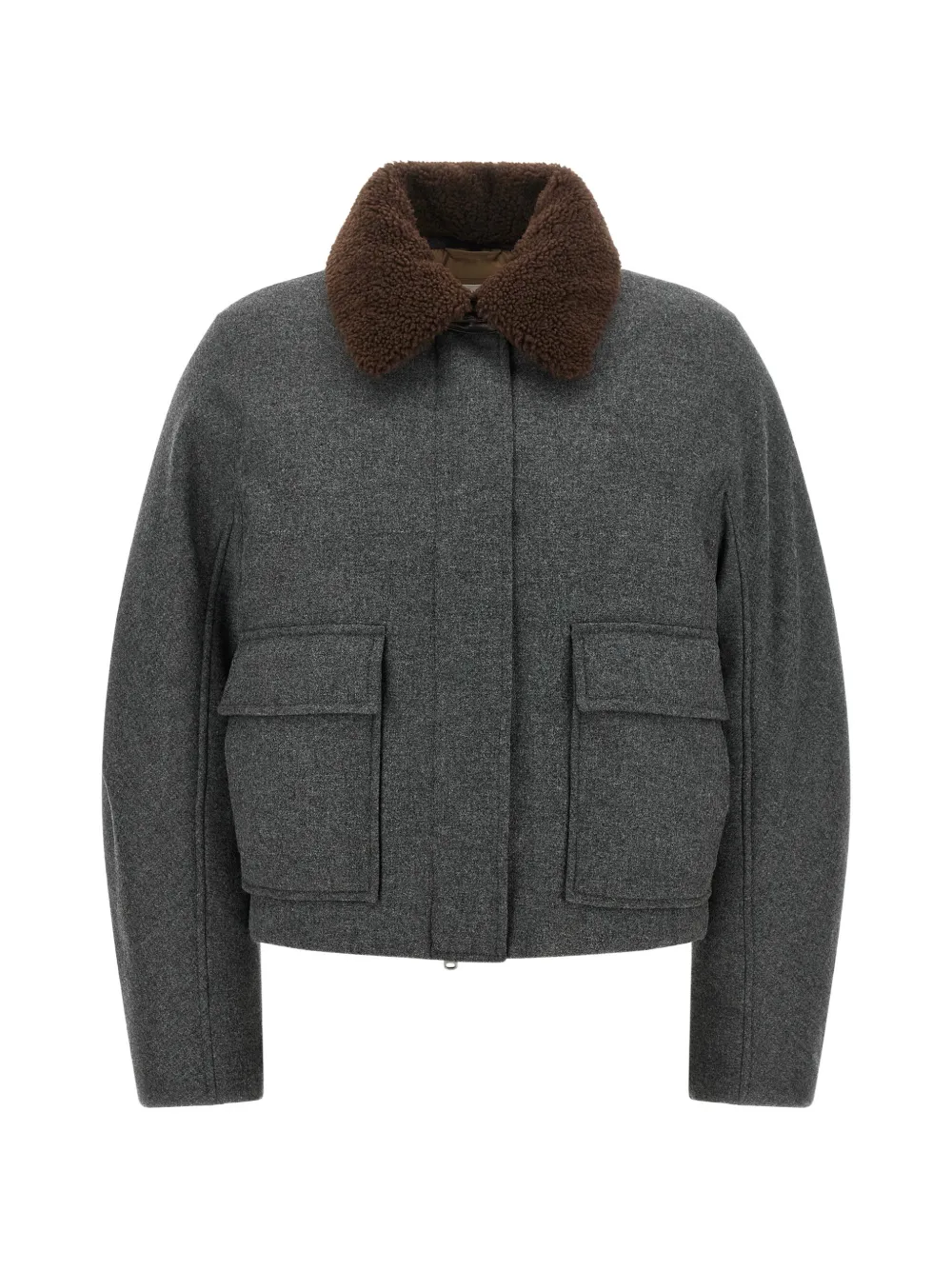 Brunello Cucinelli shearling-collar cropped jacket - Grey