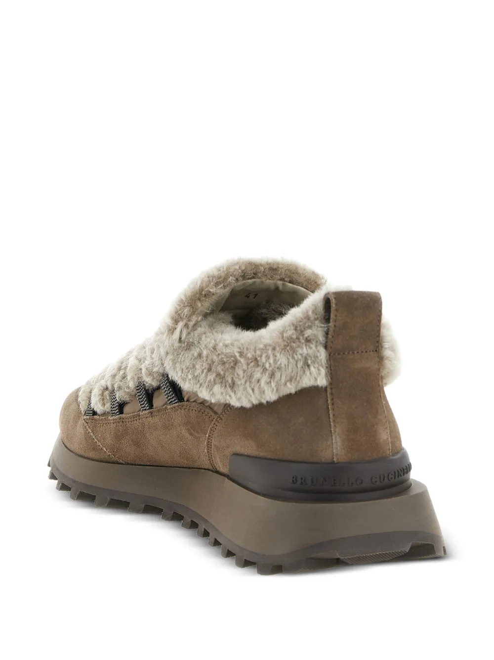 Brunello Cucinelli Monile Shearling-insert Sneakers in Brown, view 4