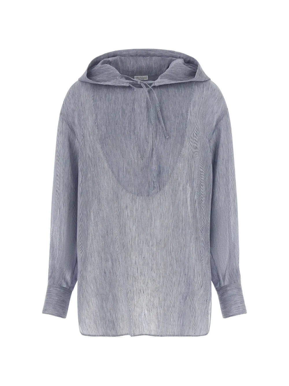 Brunello Cucinelli micro-striped hooded shirt - Blue