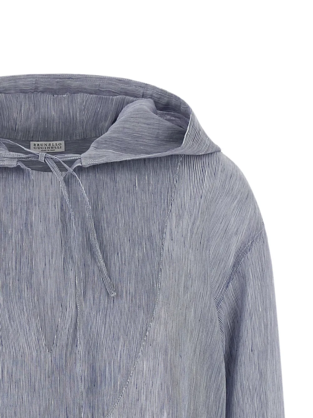 Brunello Cucinelli micro-striped hooded shirt Blauw