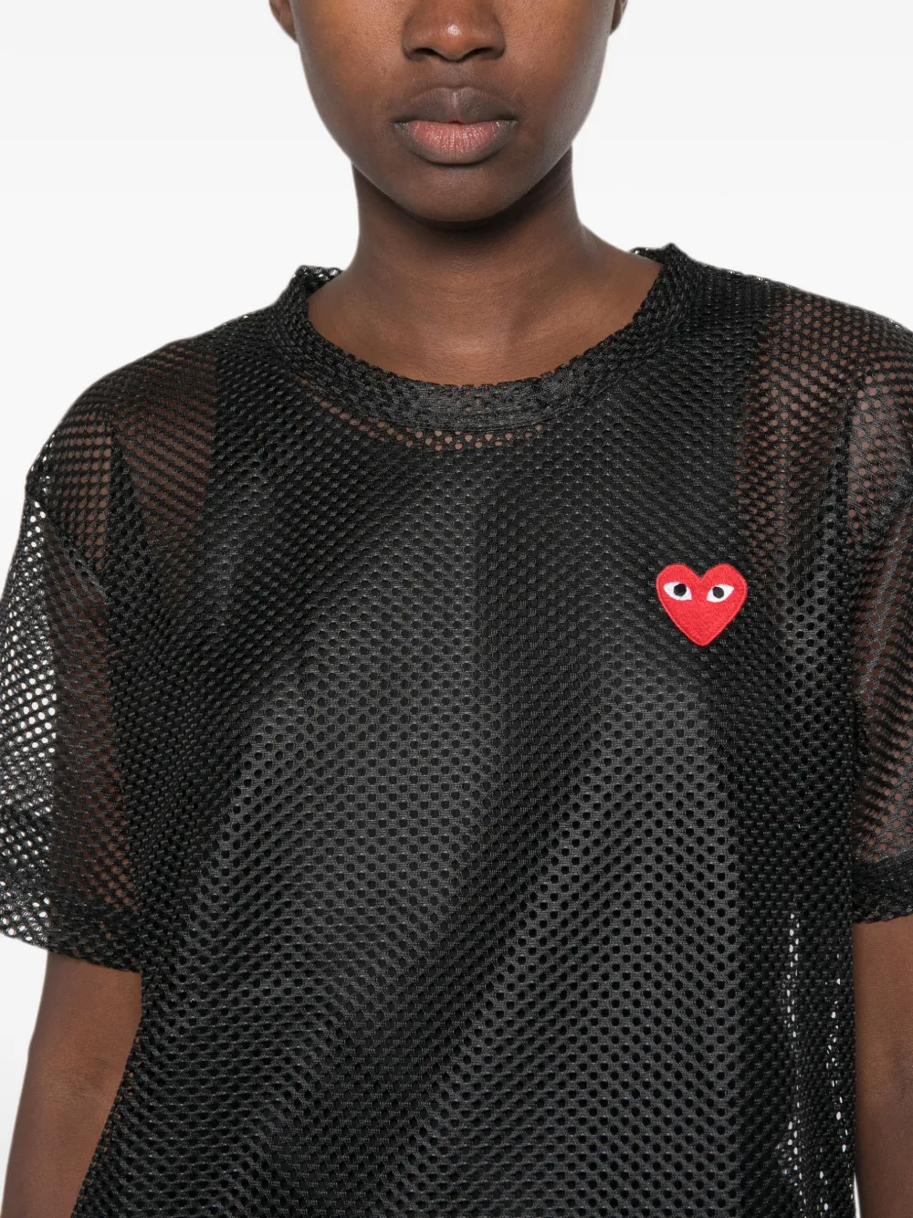 Comme Des Garçons Play Mesh T-shirt met hartpatch Zwart